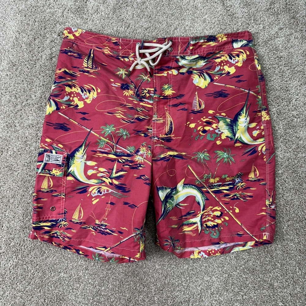 Polo Ralph Lauren Swim Trunks Mens XXL‎ Red Marlin Fishing Tropical Board Shorts
